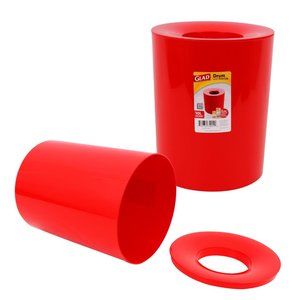 GLAD DRUM TRASH CAN WITH TRIM CAP - RED